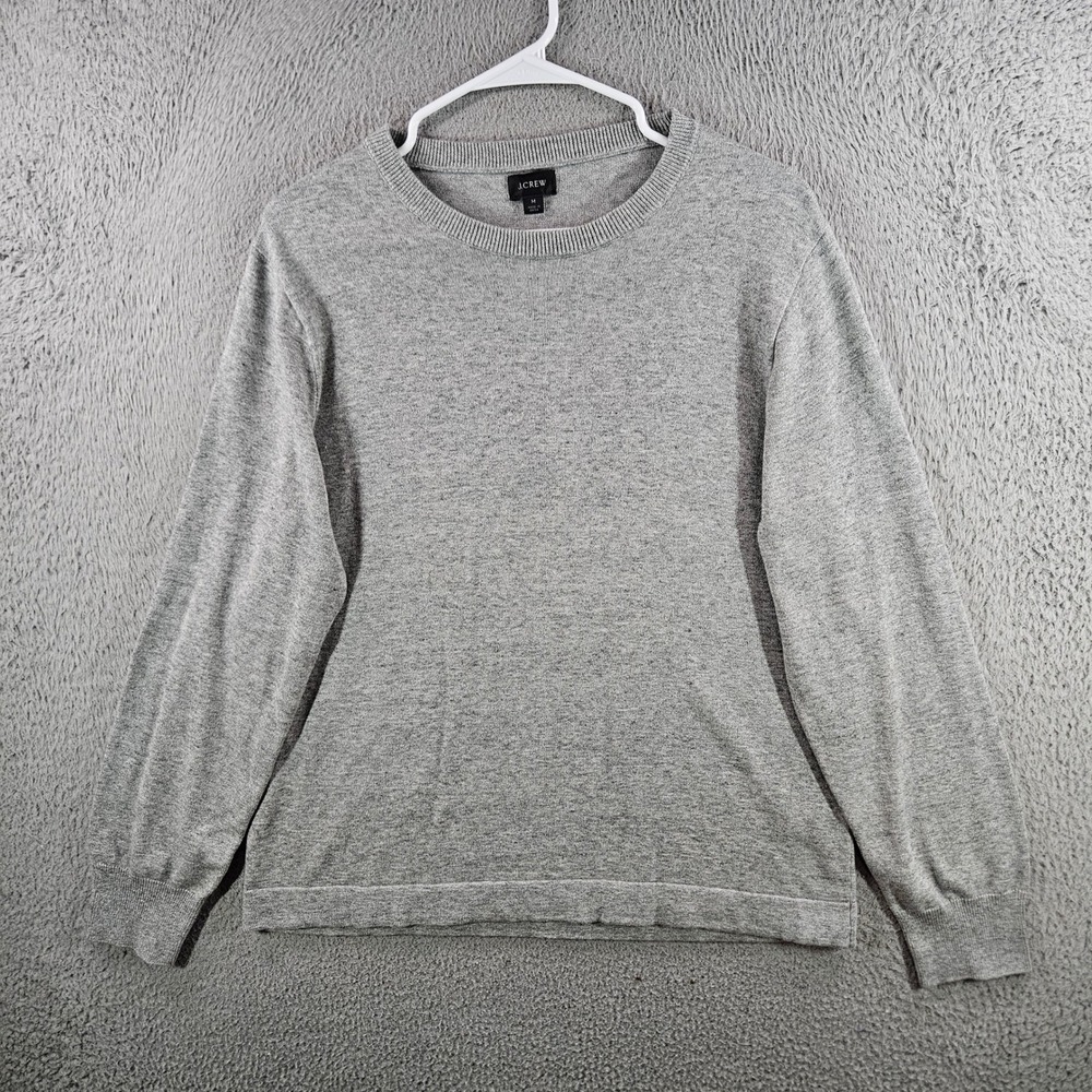 J. Crew Womens Medium Heather Gray 100% Cotton Crewneck Long Sleeve Sweater